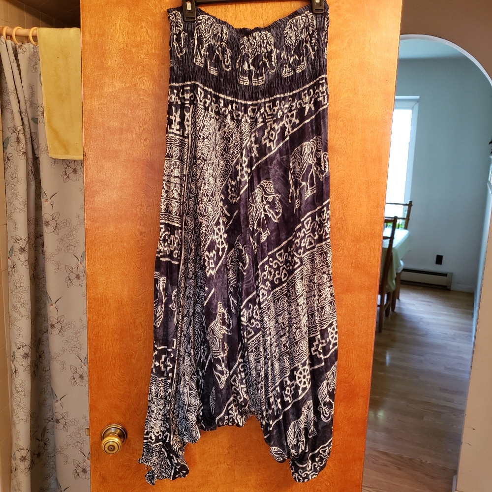 Harem pants teal blue elephant print